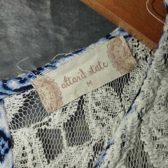 Altar'd State Women's M Blue & White Boho Patchwork Lace Plaid Cottagecore Dress - Picture 2 of 8